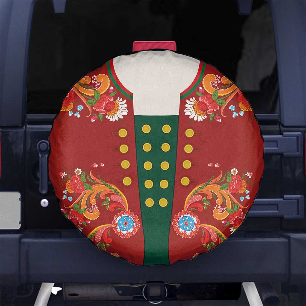 Norwegian Male Bunad Spare Tire Cover with Rosemaling Folk Art Red Color - Wonder Print Shop