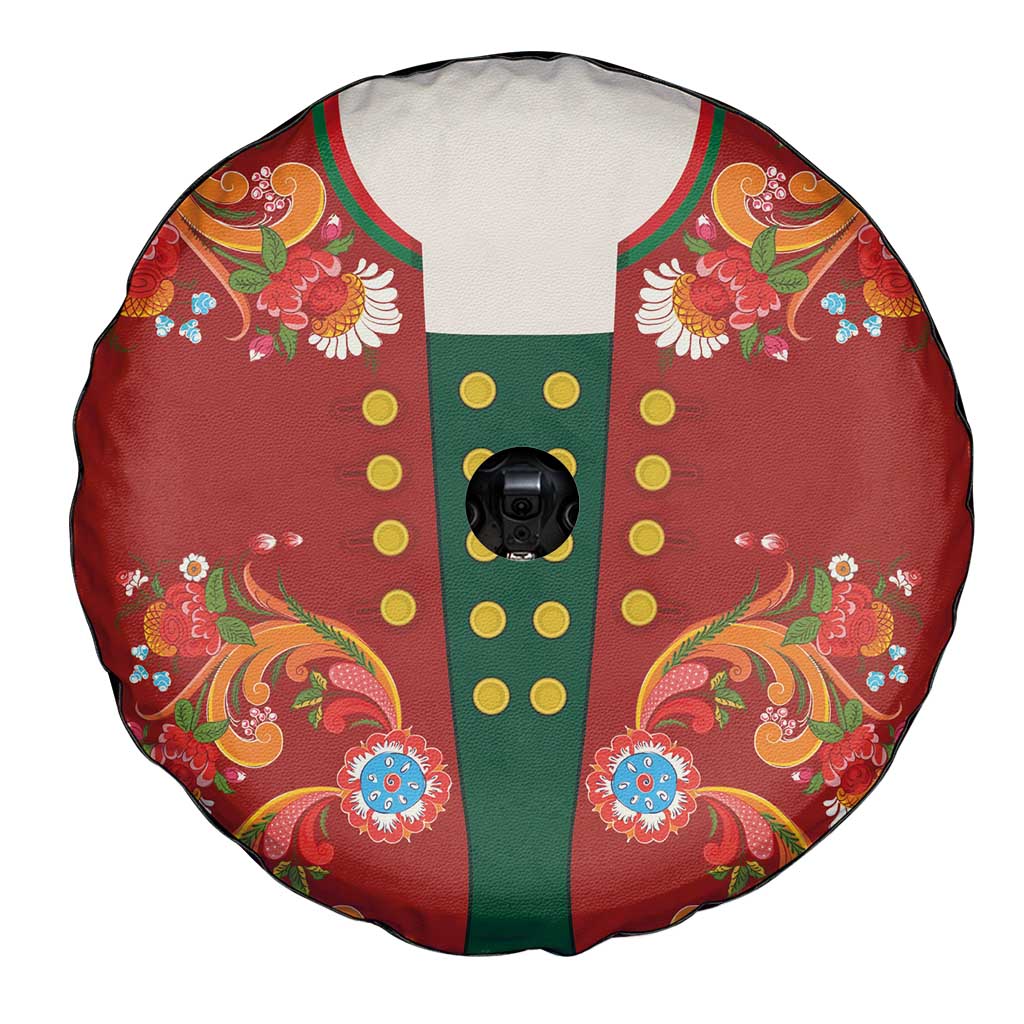 Norwegian Male Bunad Spare Tire Cover with Rosemaling Folk Art Red Color - Wonder Print Shop