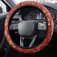 Norwegian Male Bunad Steering Wheel Cover with Rosemaling Folk Art Red Color - Wonder Print Shop