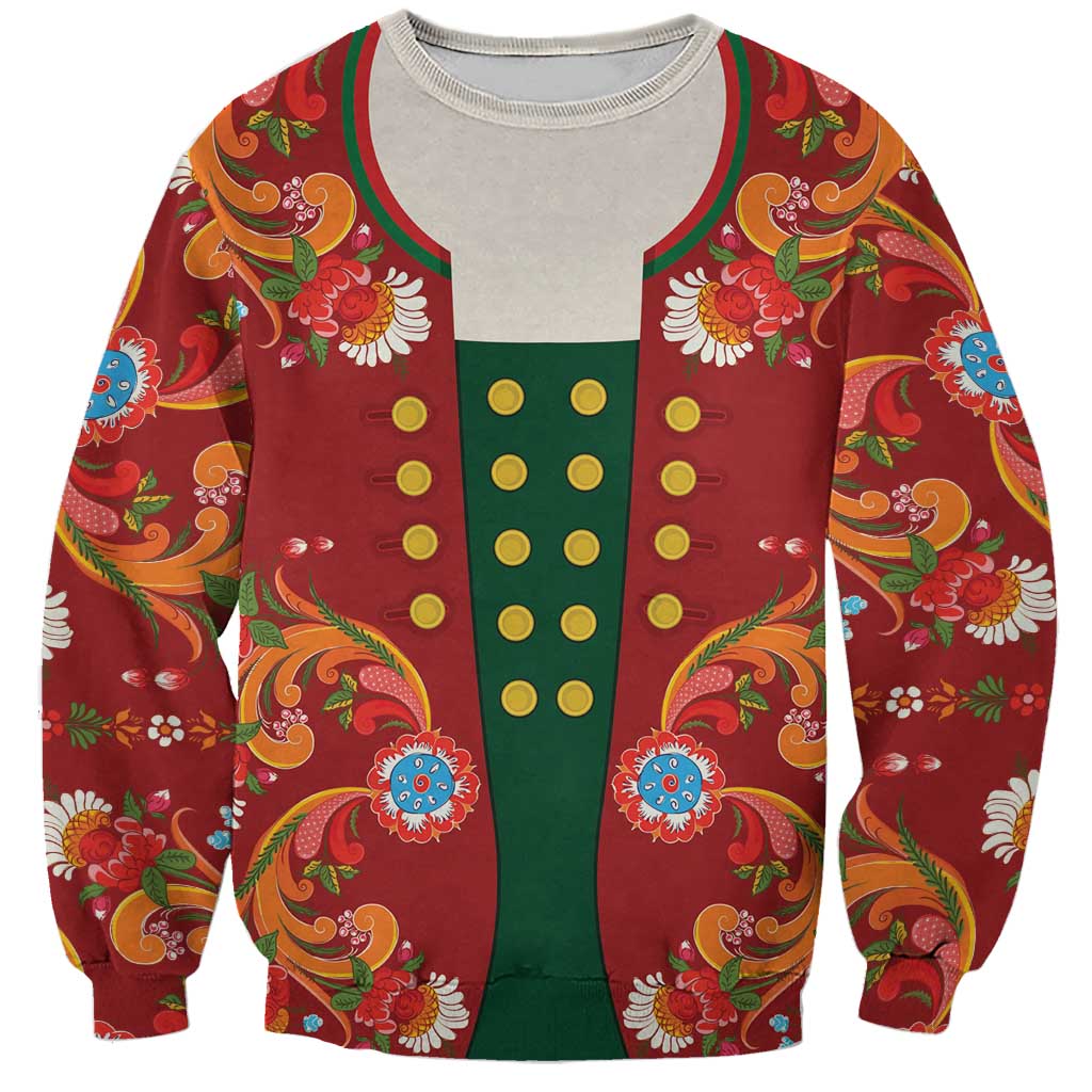 Norwegian Male Bunad Sweatshirt with Rosemaling Folk Art Red Color - Wonder Print Shop