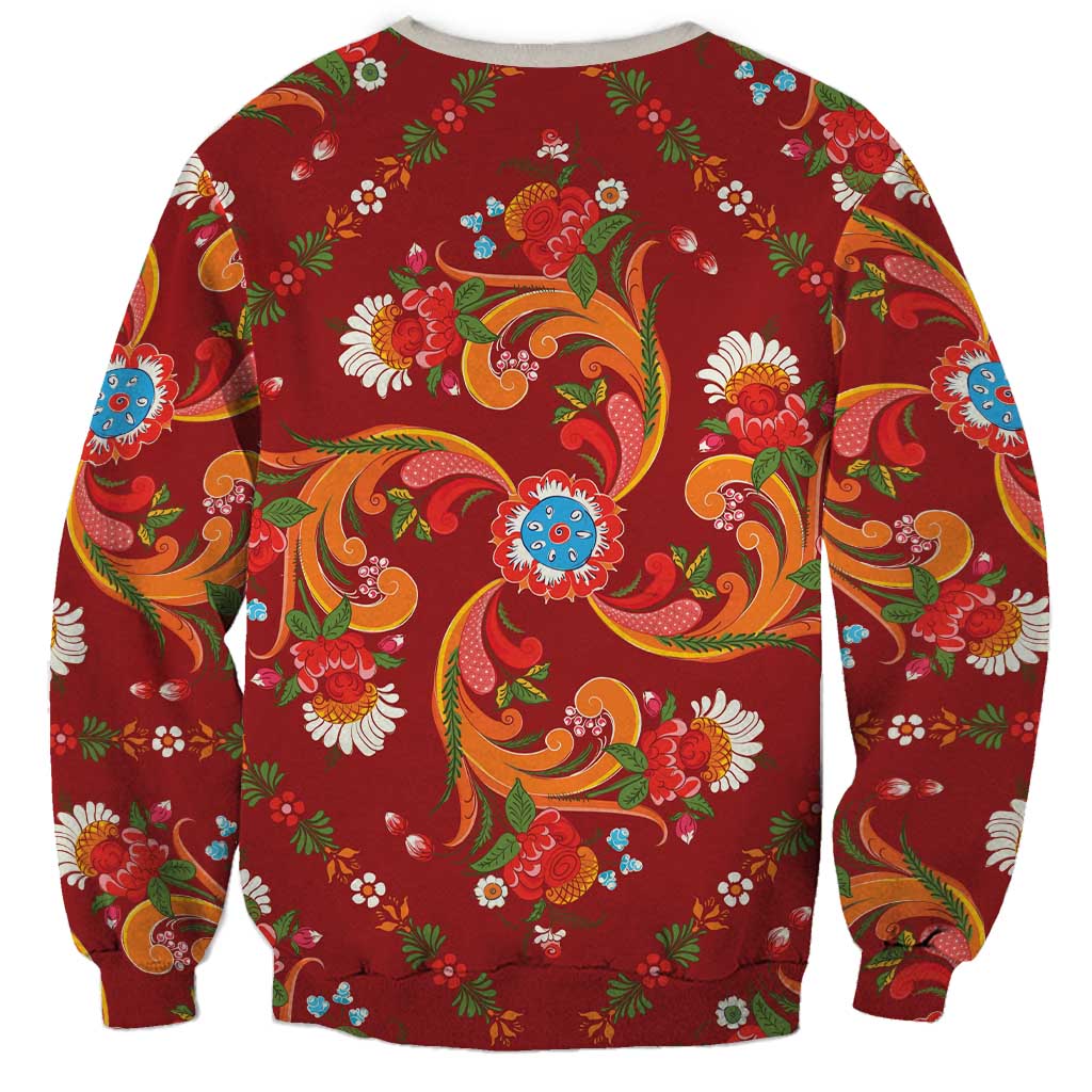 Norwegian Male Bunad Sweatshirt with Rosemaling Folk Art Red Color - Wonder Print Shop