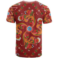 Norwegian Male Bunad T Shirt with Rosemaling Folk Art Red Color - Wonder Print Shop