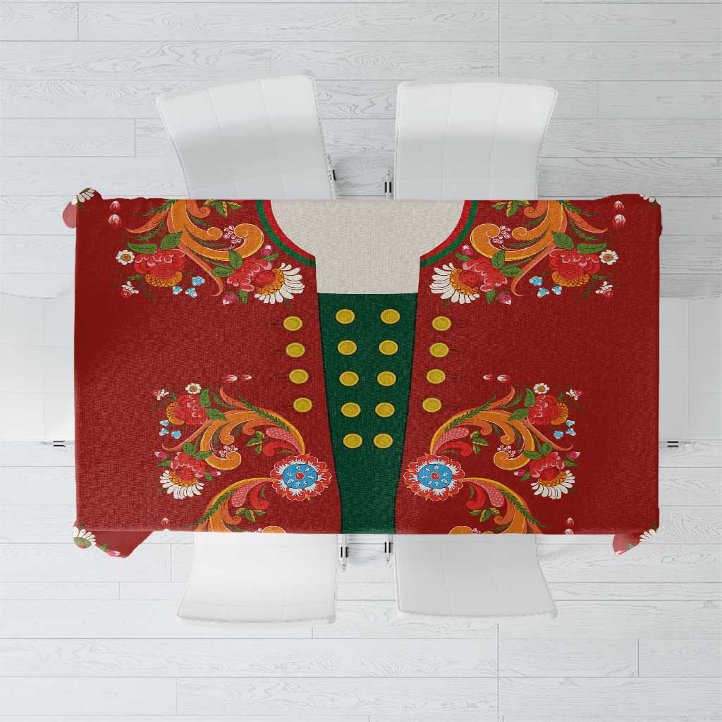 Norwegian Male Bunad Tablecloth with Rosemaling Folk Art Red Color - Wonder Print Shop