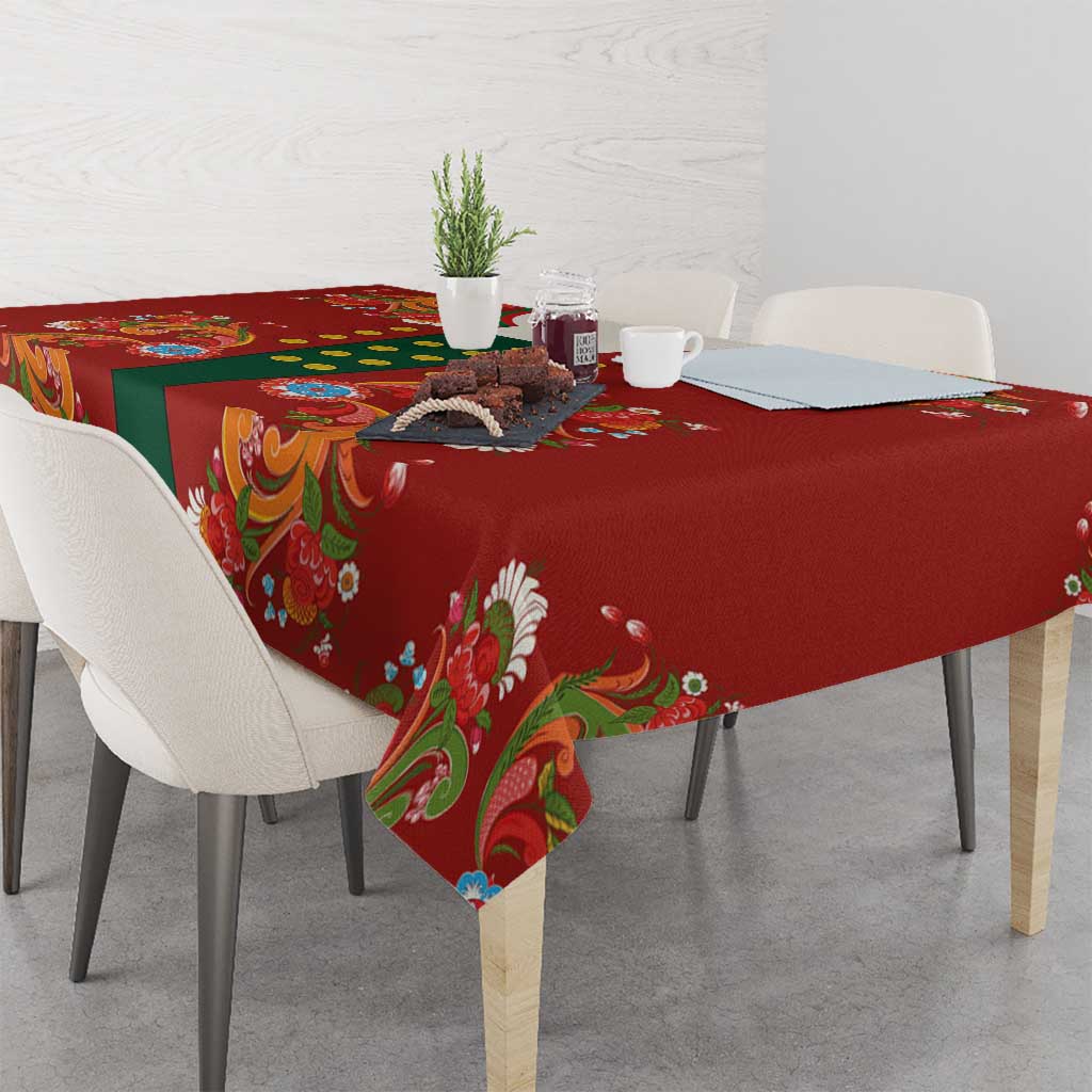 Norwegian Male Bunad Tablecloth with Rosemaling Folk Art Red Color - Wonder Print Shop