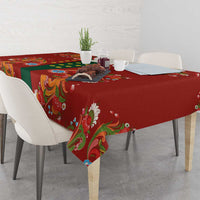 Norwegian Male Bunad Tablecloth with Rosemaling Folk Art Red Color - Wonder Print Shop