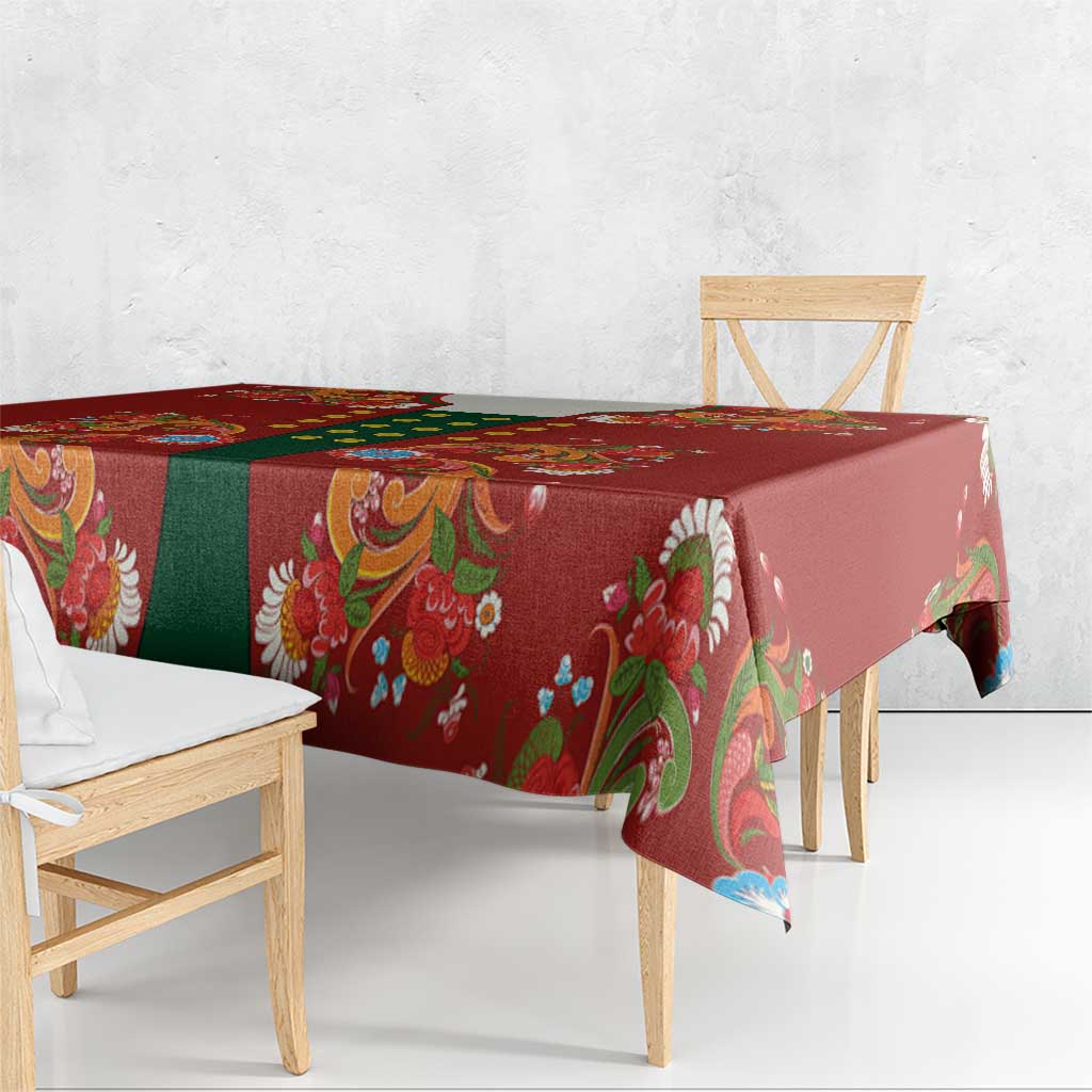 Norwegian Male Bunad Tablecloth with Rosemaling Folk Art Red Color - Wonder Print Shop