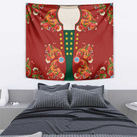 Norwegian Male Bunad Tapestry with Rosemaling Folk Art Red Color - Wonder Print Shop