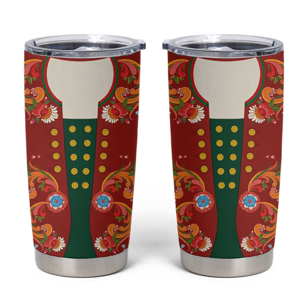 Norwegian Male Bunad Tumbler Cup with Rosemaling Folk Art Red Color - Wonder Print Shop