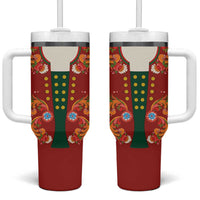 Norwegian Male Bunad Tumbler With Handle with Rosemaling Folk Art Red Color - Wonder Print Shop