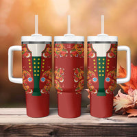 Norwegian Male Bunad Tumbler With Handle with Rosemaling Folk Art Red Color - Wonder Print Shop
