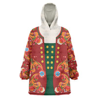 Norwegian Male Bunad Wearable Blanket Hoodie with Rosemaling Folk Art Red Color - Wonder Print Shop