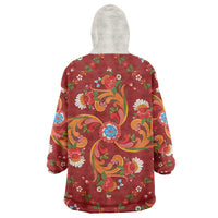 Norwegian Male Bunad Wearable Blanket Hoodie with Rosemaling Folk Art Red Color - Wonder Print Shop