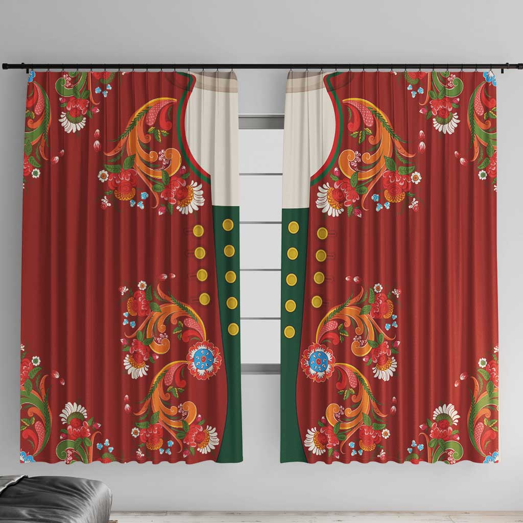 Norwegian Male Bunad Window Curtain with Rosemaling Folk Art Red Color - Wonder Print Shop