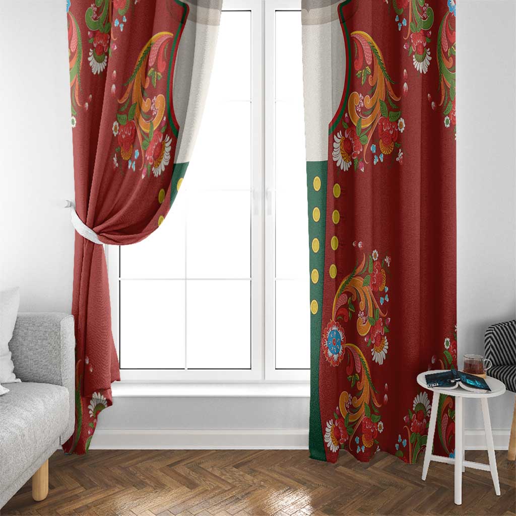 Norwegian Male Bunad Window Curtain with Rosemaling Folk Art Red Color - Wonder Print Shop
