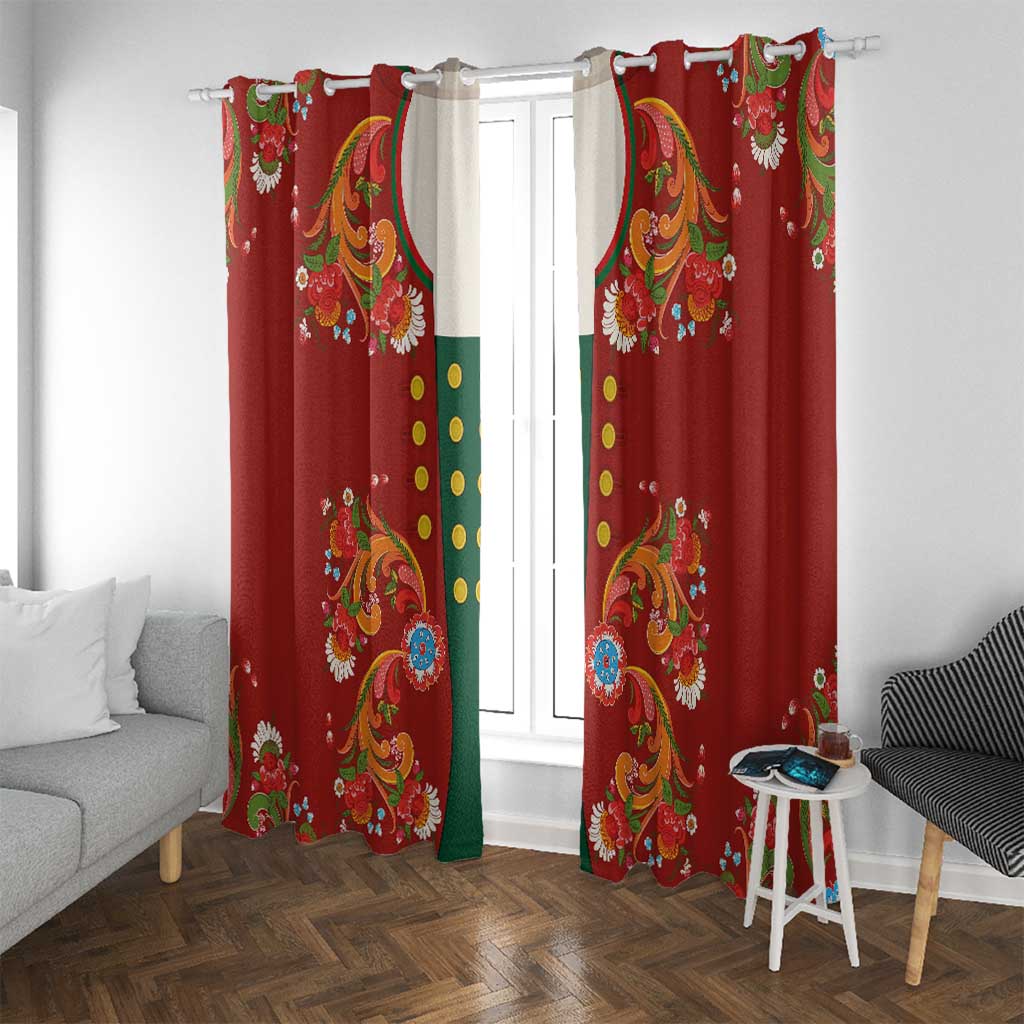 Norwegian Male Bunad Window Curtain with Rosemaling Folk Art Red Color - Wonder Print Shop