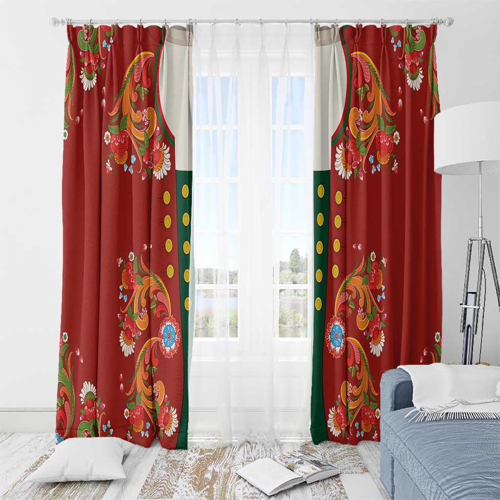 Norwegian Male Bunad Window Curtain with Rosemaling Folk Art Red Color - Wonder Print Shop
