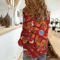 Norwegian Male Bunad Women Casual Shirt with Rosemaling Folk Art Red Color - Wonder Print Shop