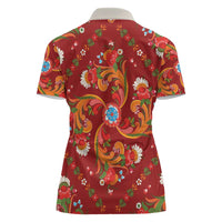 Norwegian Male Bunad Women Polo Shirt with Rosemaling Folk Art Red Color - Wonder Print Shop