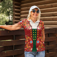 Norwegian Male Bunad Women Polo Shirt with Rosemaling Folk Art Red Color - Wonder Print Shop