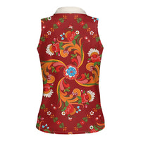 Norwegian Male Bunad Women Sleeveless Polo Shirt with Rosemaling Folk Art Red Color - Wonder Print Shop