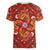 Norwegian Male Bunad Women V-Neck T-Shirt with Rosemaling Folk Art Red Color - Wonder Print Shop