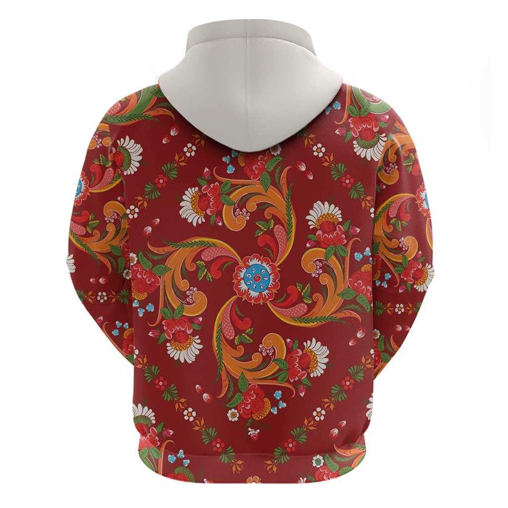 Norwegian Male Bunad Zip Hoodie with Rosemaling Folk Art Red Color - Wonder Print Shop