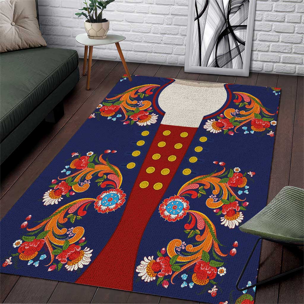 Norwegian Male Bunad Area Rug with Rosemaling Folk Art Navy Color - Wonder Print Shop