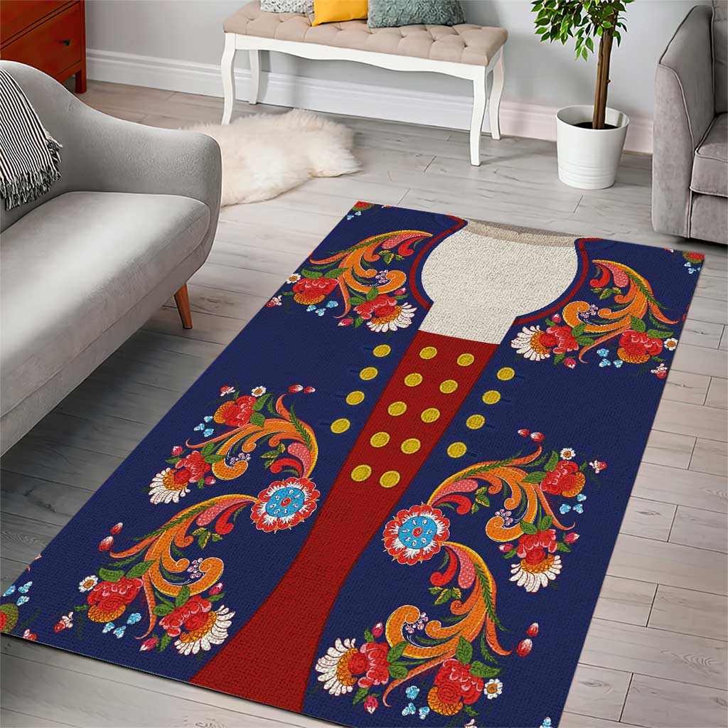 Norwegian Male Bunad Area Rug with Rosemaling Folk Art Navy Color - Wonder Print Shop