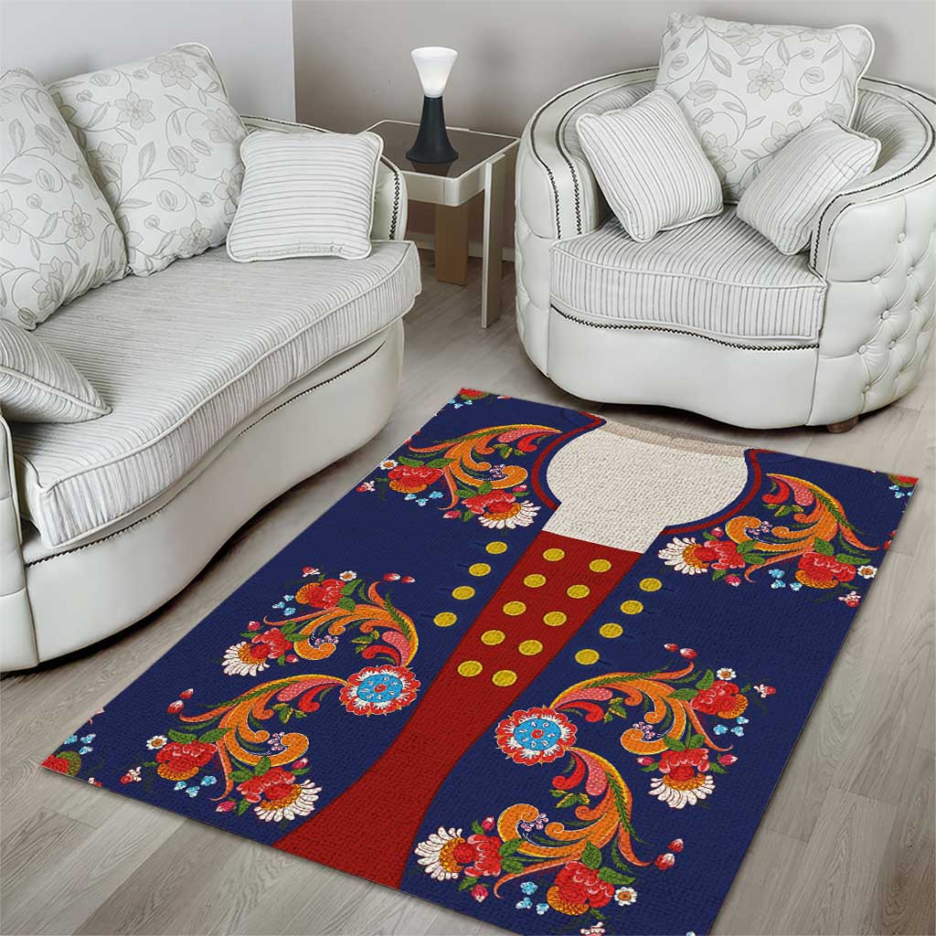 Norwegian Male Bunad Area Rug with Rosemaling Folk Art Navy Color - Wonder Print Shop