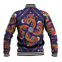 Norwegian Male Bunad Baseball Jacket with Rosemaling Folk Art Navy Color - Wonder Print Shop