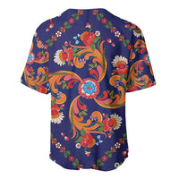 Norwegian Male Bunad Baseball Jersey with Rosemaling Folk Art Navy Color - Wonder Print Shop