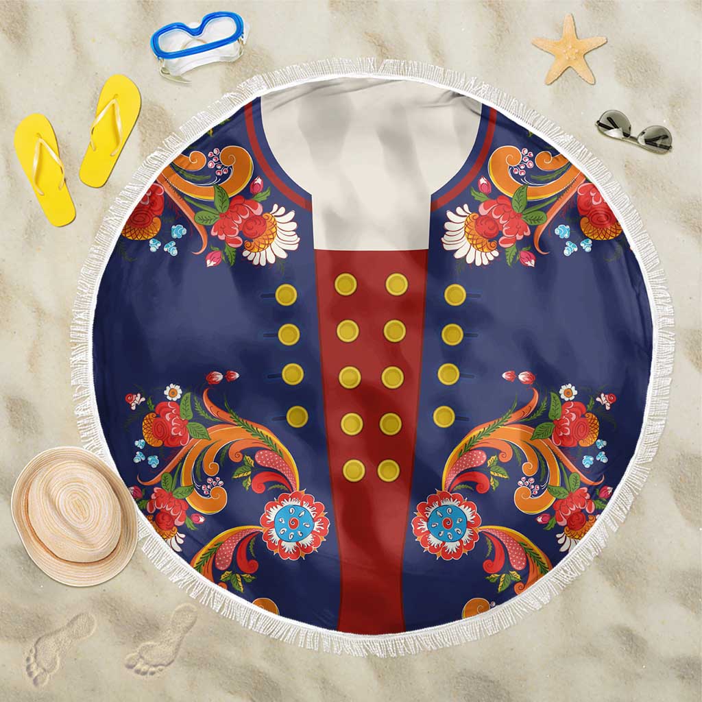 Norwegian Male Bunad Beach Blanket with Rosemaling Folk Art Navy Color - Wonder Print Shop