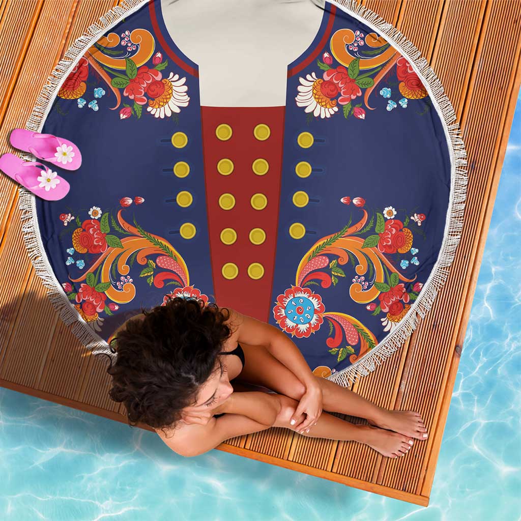 Norwegian Male Bunad Beach Blanket with Rosemaling Folk Art Navy Color - Wonder Print Shop