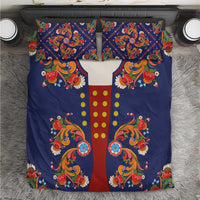 Norwegian Male Bunad Bedding Set with Rosemaling Folk Art Navy Color - Wonder Print Shop