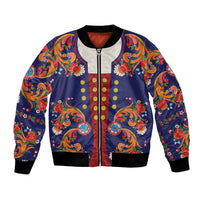 Norwegian Male Bunad Bomber Jacket with Rosemaling Folk Art Navy Color - Wonder Print Shop