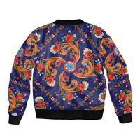 Norwegian Male Bunad Bomber Jacket with Rosemaling Folk Art Navy Color - Wonder Print Shop