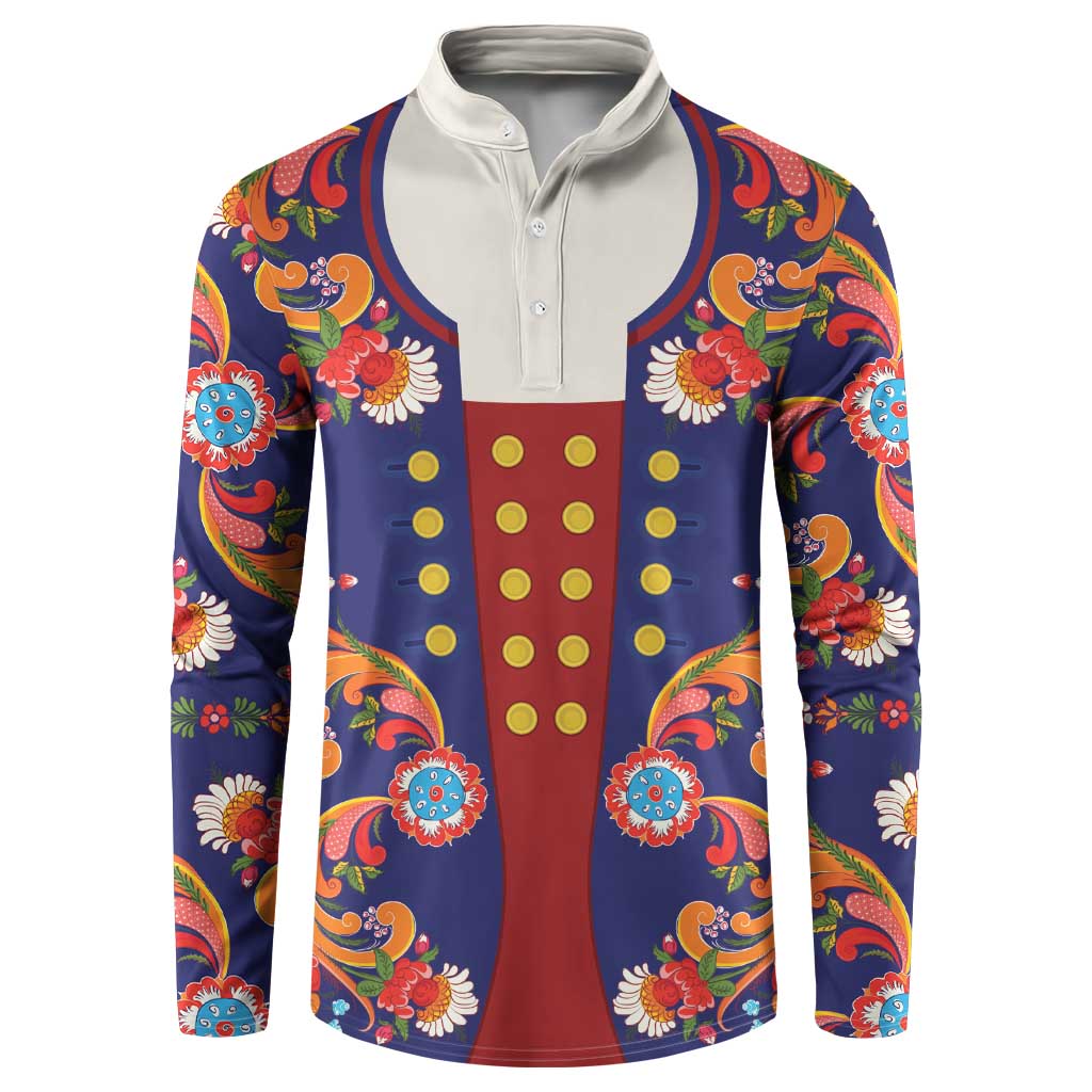 Norwegian Male Bunad Button Sweatshirt with Rosemaling Folk Art Navy Color - Wonder Print Shop