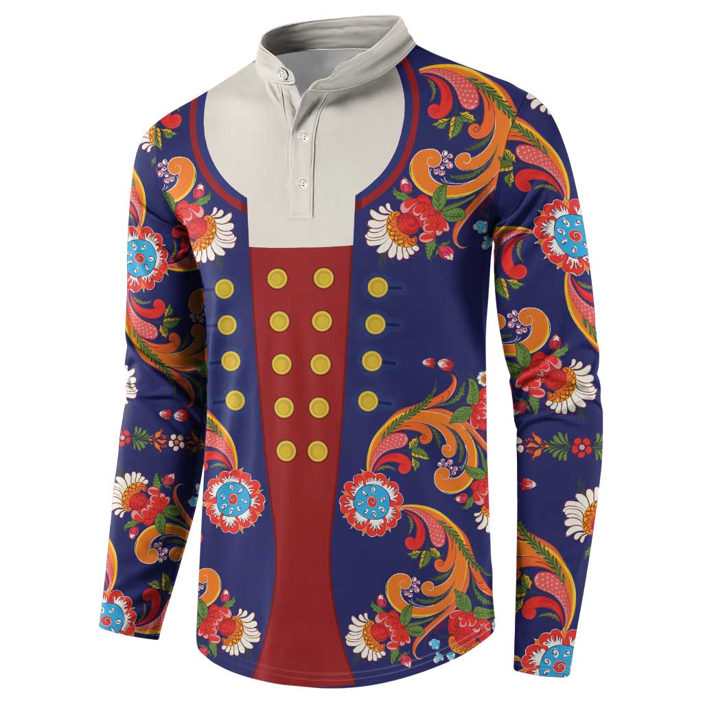Norwegian Male Bunad Button Sweatshirt with Rosemaling Folk Art Navy Color - Wonder Print Shop