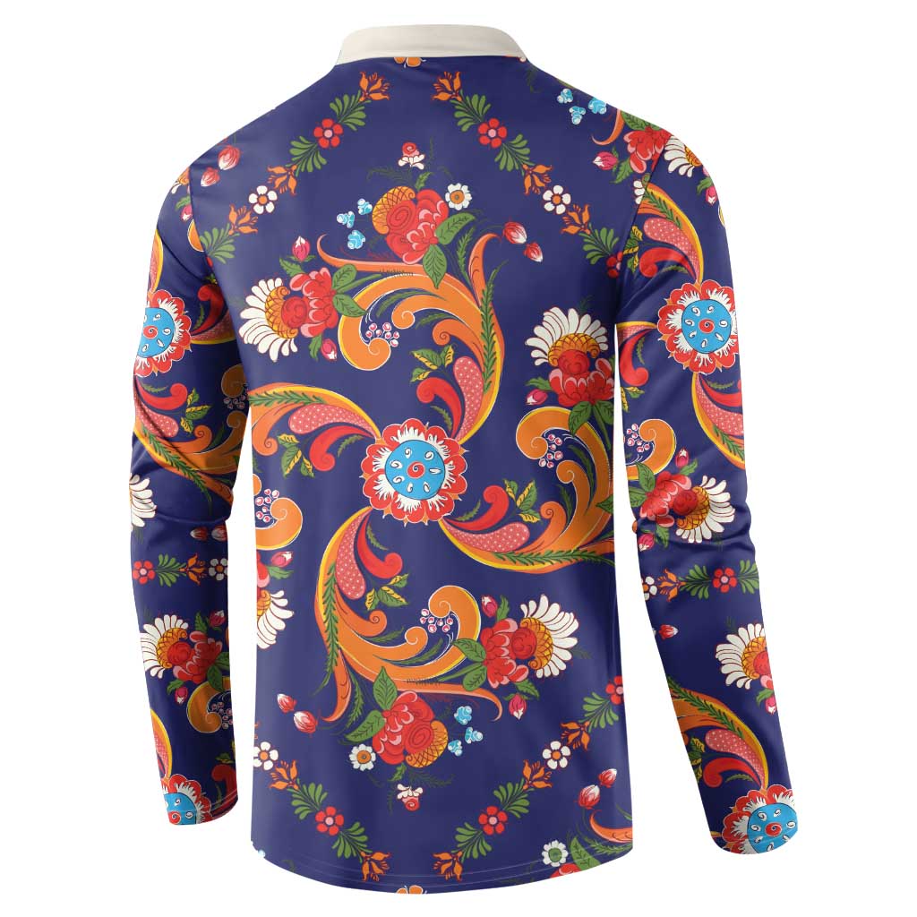 Norwegian Male Bunad Button Sweatshirt with Rosemaling Folk Art Navy Color - Wonder Print Shop