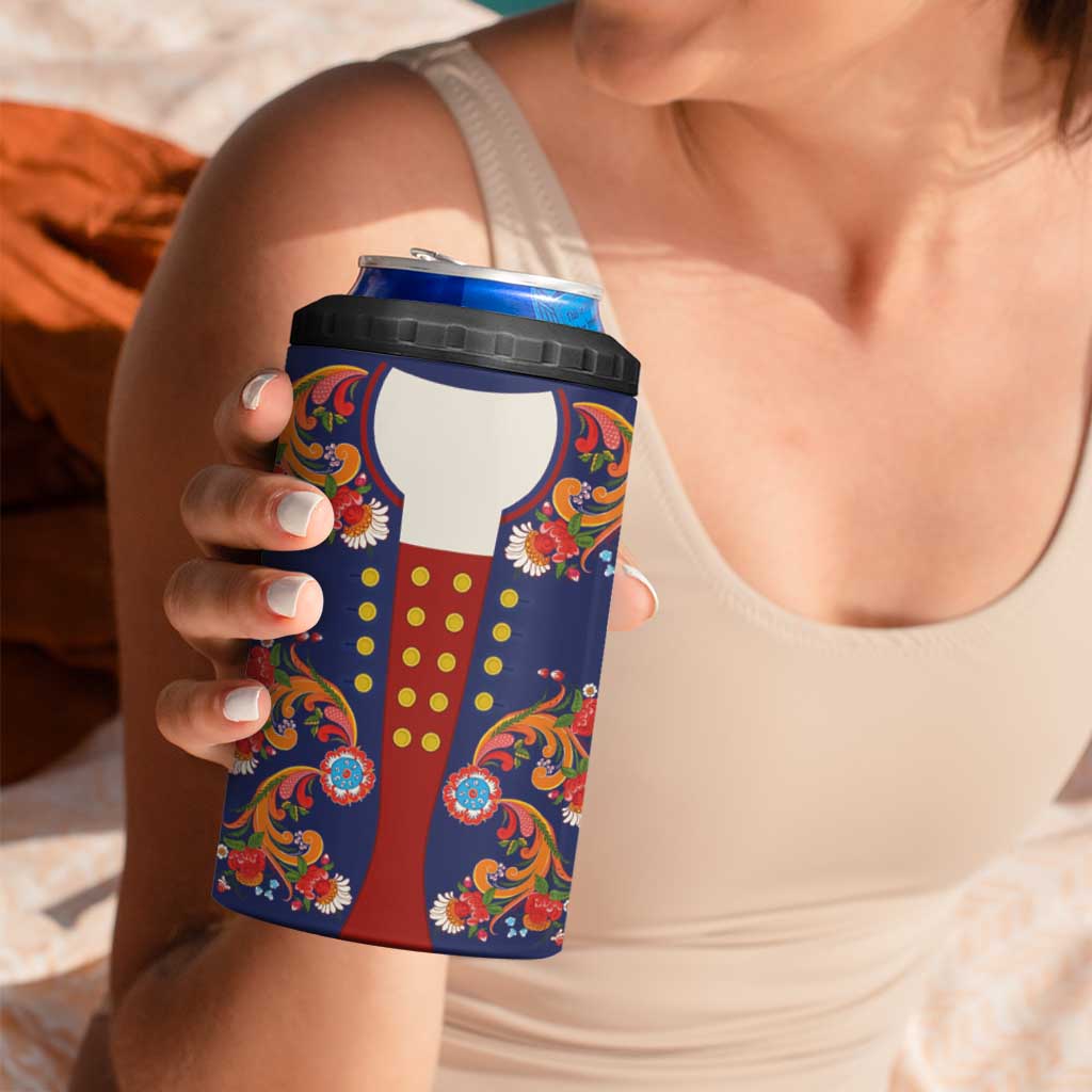 Norwegian Male Bunad 4 in 1 Can Cooler Tumbler with Rosemaling Folk Art Navy Color - Wonder Print Shop