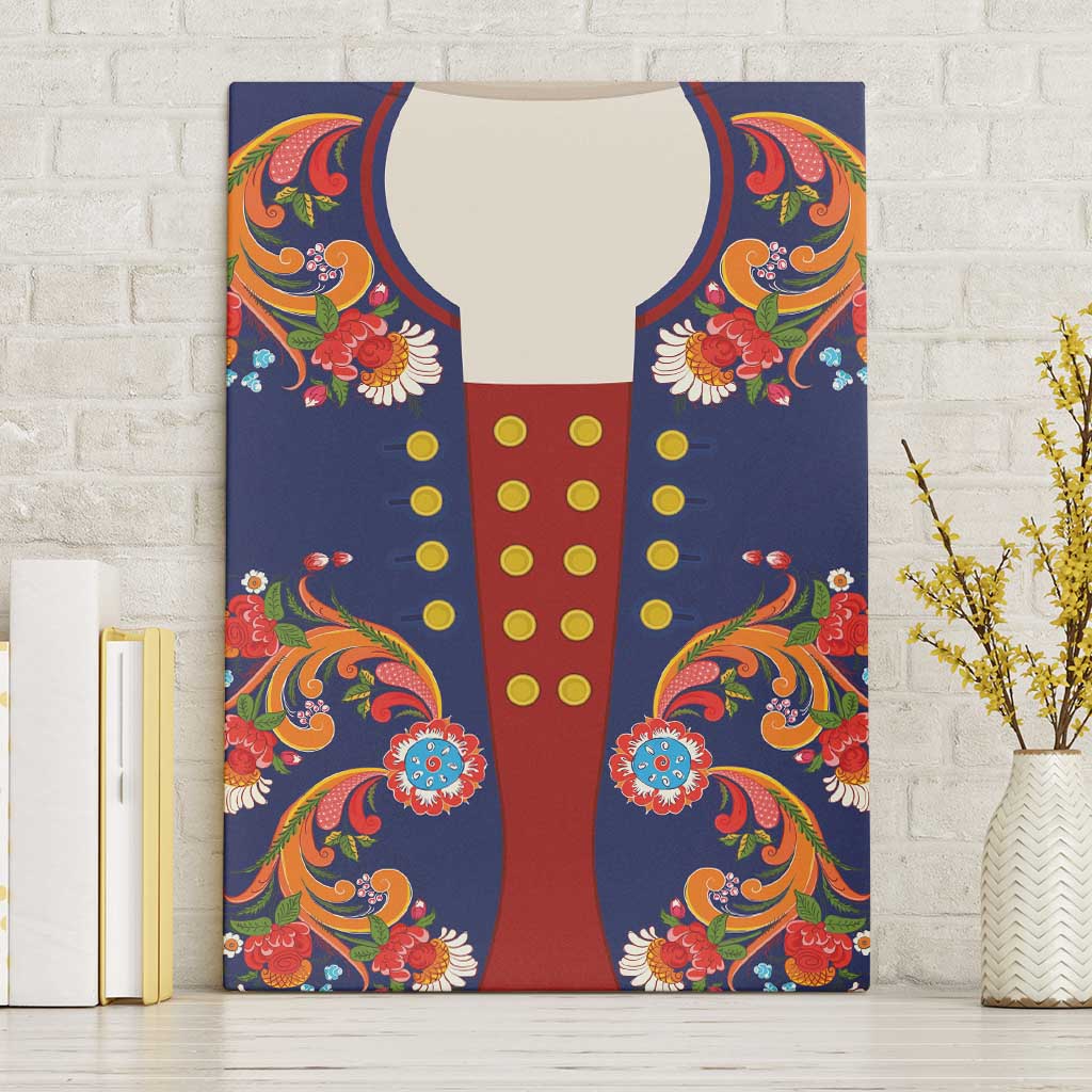 Norwegian Male Bunad Canvas Wall Art with Rosemaling Folk Art Navy Color - Wonder Print Shop