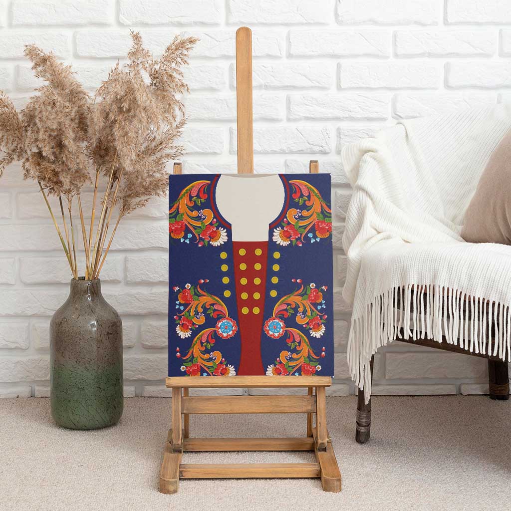 Norwegian Male Bunad Canvas Wall Art with Rosemaling Folk Art Navy Color - Wonder Print Shop