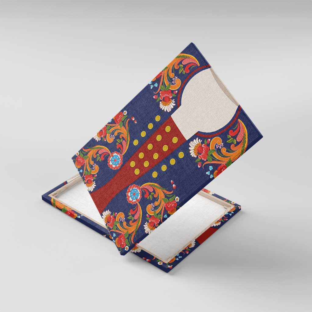 Norwegian Male Bunad Canvas Wall Art with Rosemaling Folk Art Navy Color - Wonder Print Shop