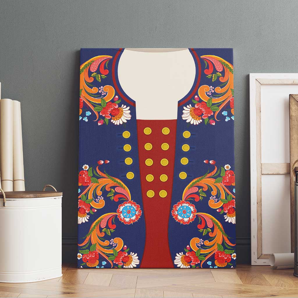 Norwegian Male Bunad Canvas Wall Art with Rosemaling Folk Art Navy Color - Wonder Print Shop