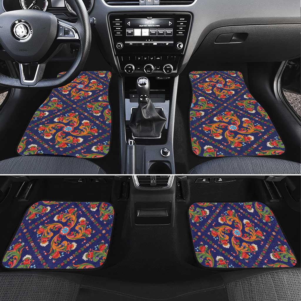 Norwegian Male Bunad Car Mats with Rosemaling Folk Art Navy Color - Wonder Print Shop
