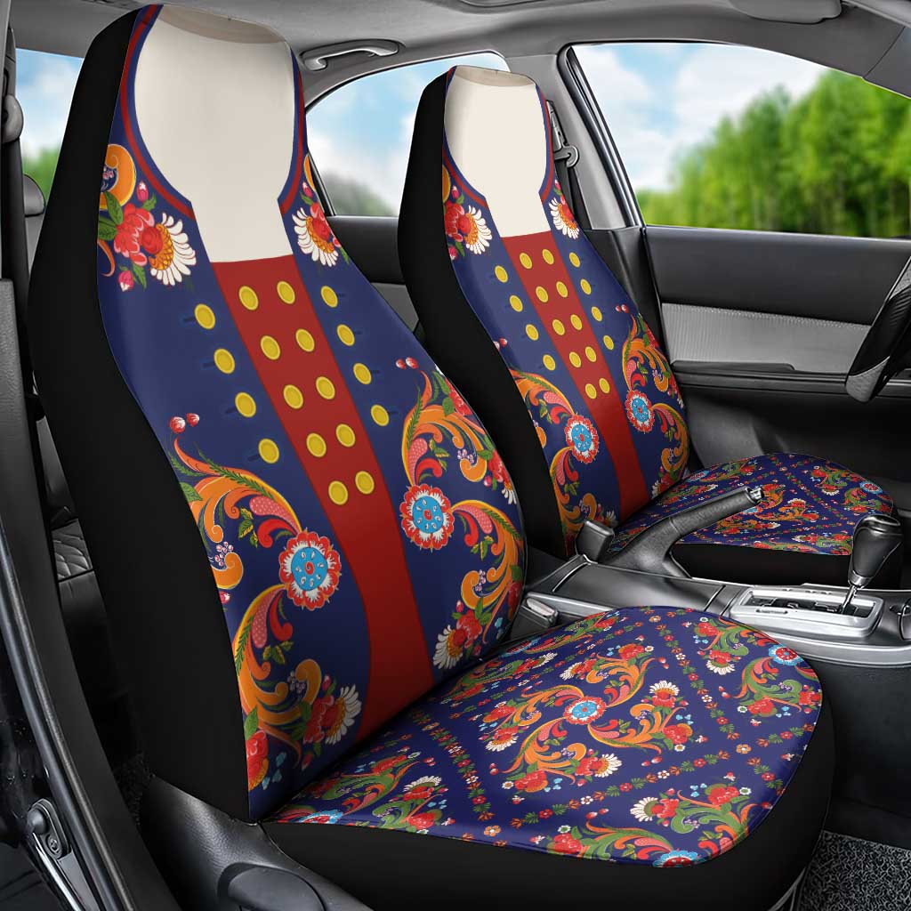 Norwegian Male Bunad Car Seat Cover with Rosemaling Folk Art Navy Color - Wonder Print Shop