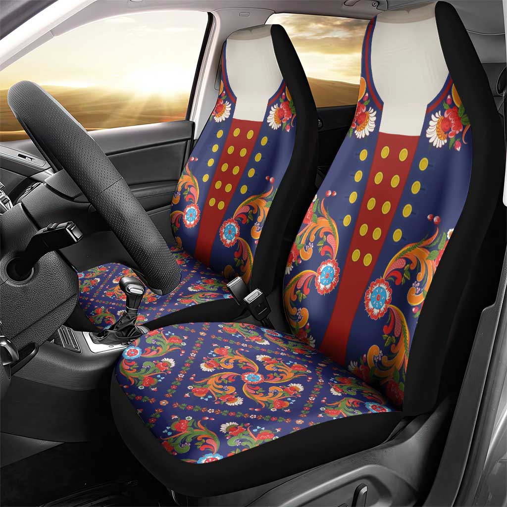 Norwegian Male Bunad Car Seat Cover with Rosemaling Folk Art Navy Color - Wonder Print Shop