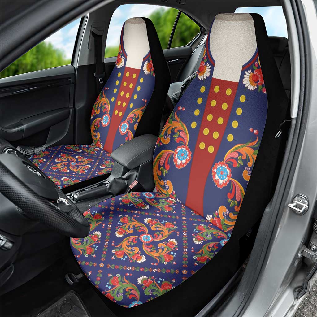 Norwegian Male Bunad Car Seat Cover with Rosemaling Folk Art Navy Color - Wonder Print Shop