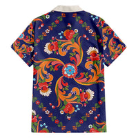 Norwegian Male Bunad Hawaiian Shirt with Rosemaling Folk Art Navy Color - Wonder Print Shop