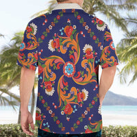 Norwegian Male Bunad Hawaiian Shirt with Rosemaling Folk Art Navy Color - Wonder Print Shop